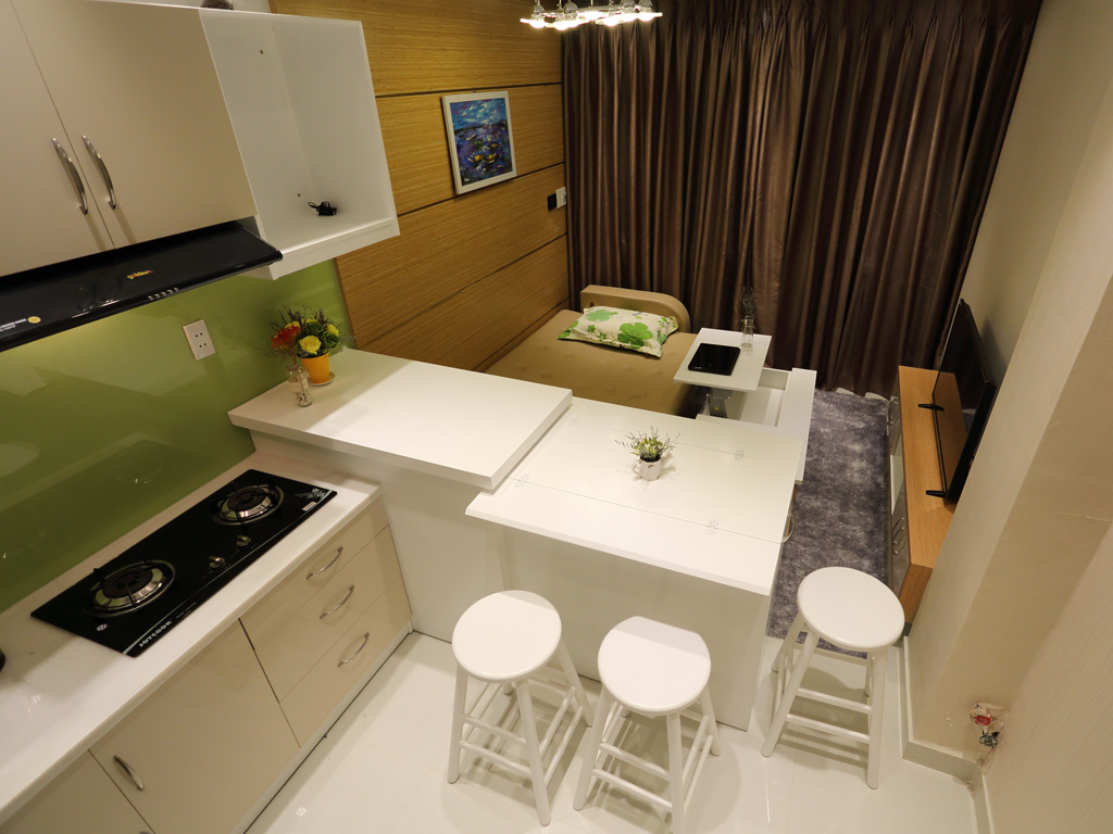Trong khuôn viên 21 m2, nhưng tích hợp phòng khách, phòng bếp, phòng ngủ đầy đủ
