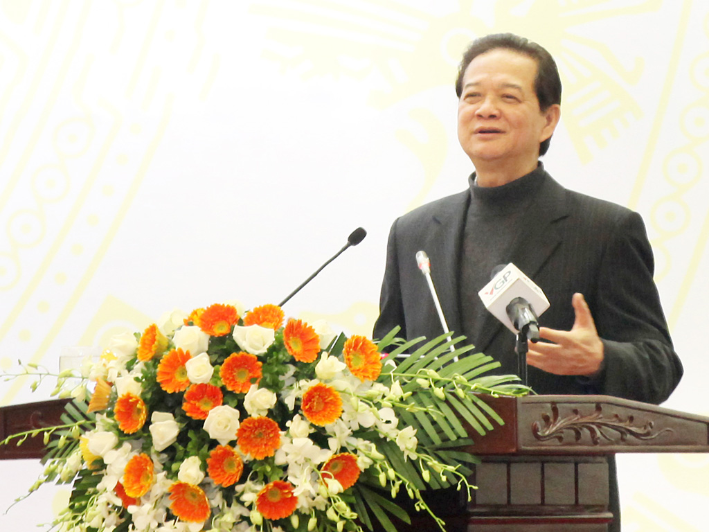 Thủ tướng Nguyễn Tấn Dũng phát biểu chỉ đạo hội nghị sáng 26.2 - Ảnh: TTXVN