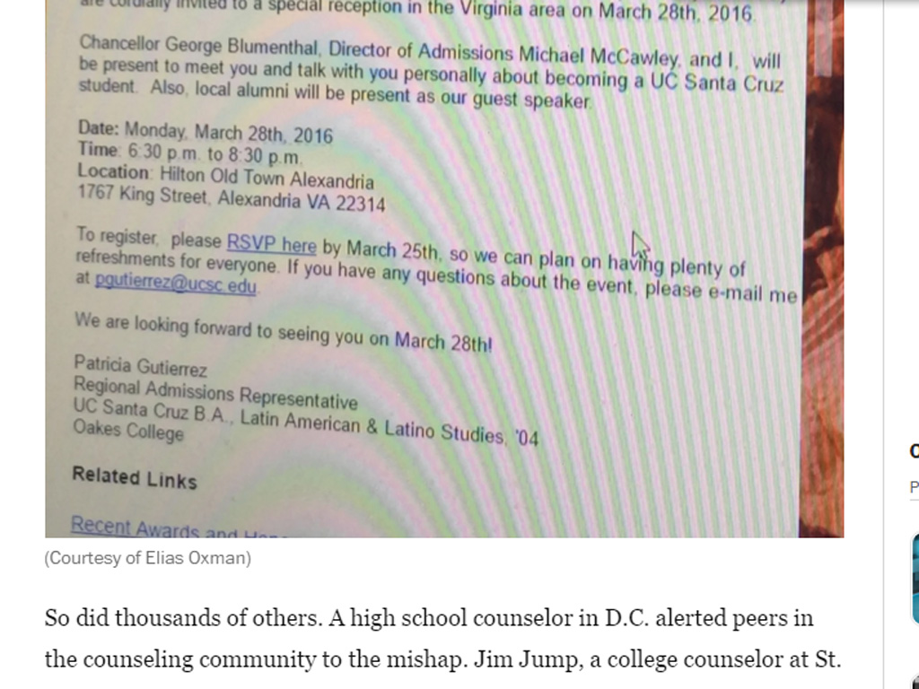 Nội dung email được học sinh chụp lại - Ảnh chụp màn hình tờ Washington Post