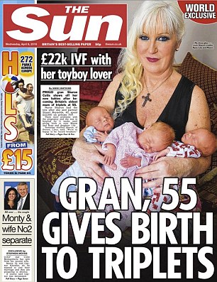  Bà Glam Sharon Cutts cùng 3 đứa trẻ mới sinh trên Bìa tạp chí The Sun