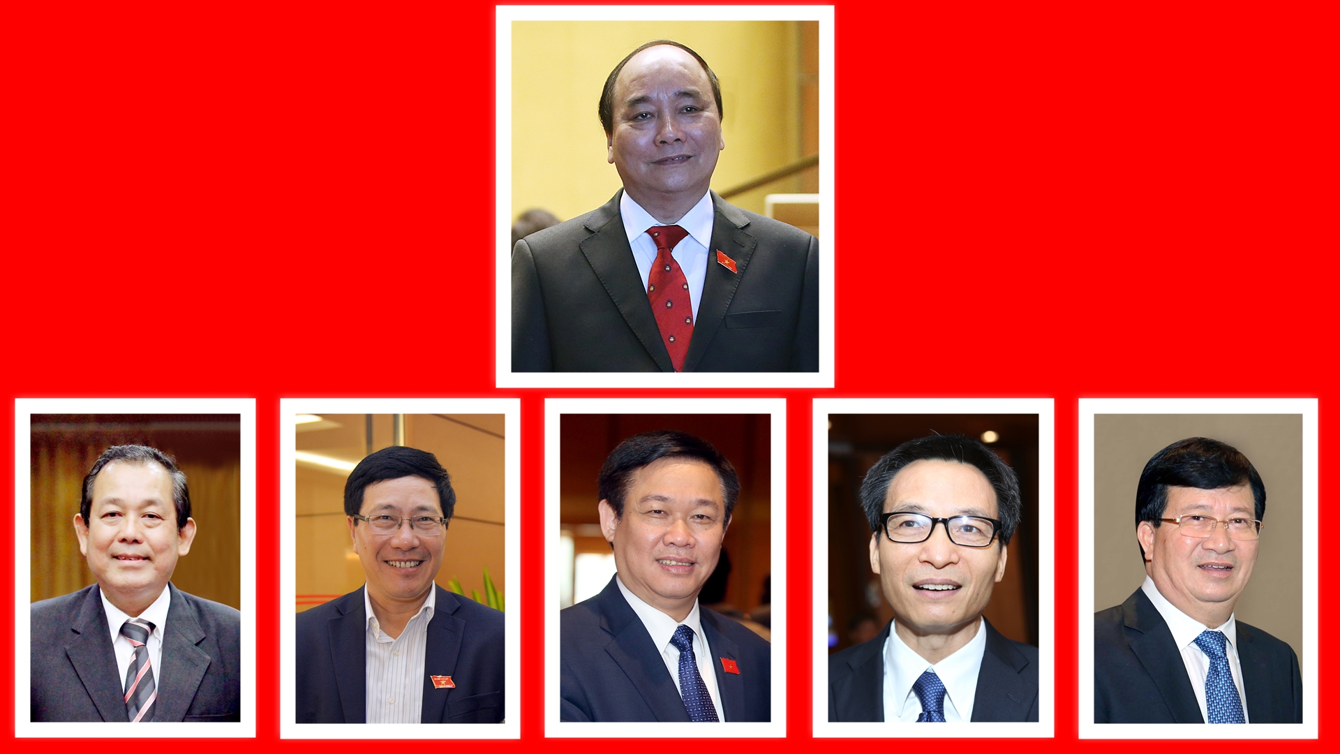 Thủ tướng Nguyễn Xuân Phúc, người đứng đầu Chính phủ nhiệm kỳ mới và các Phó thủ tướng - Ảnh: Ngọc Thắng