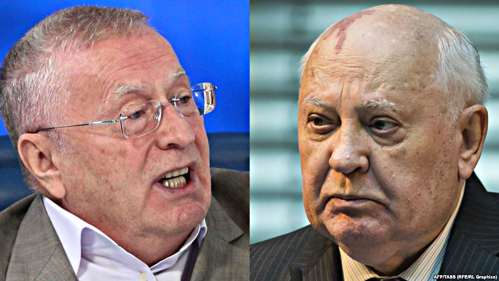 Chủ tịch đảng Dân chủ tự do nước Nga, ông Vladimir Zhirinovsky (trái) và ông Mikhail Gorbachev - Ảnh: AFP/TASS