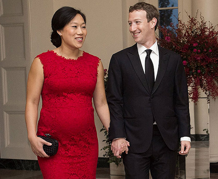 Vợ chồng Zuckerberg trong buổi quốc yến tại Nhà Trắng hôm 25.9 - Ảnh: AFP
