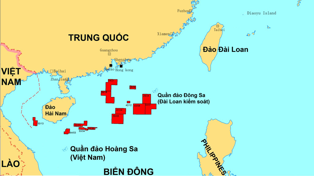 Vị trí các lô dầu khí mà Trung Quốc kêu gọi thăm dò khai thác ở Biển Đông, theo CNOOC