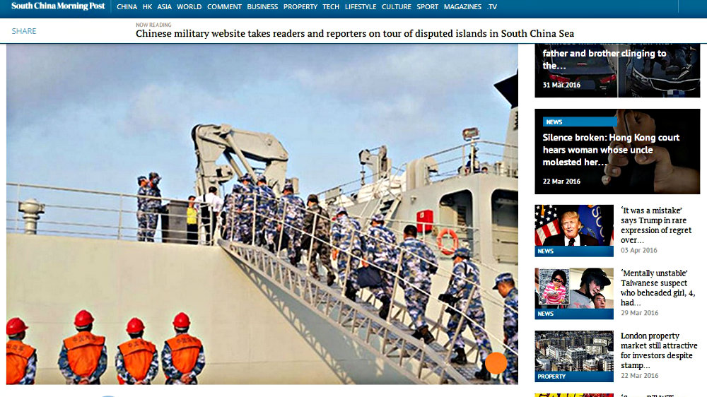Báo quân đội Trung Quốc đưa trái phép một nhóm dân thường đến đảo Phú Lâm thuộc quần đảo Hoàng Sa của Việt Nam - Ảnh chụp màn hình SCMP