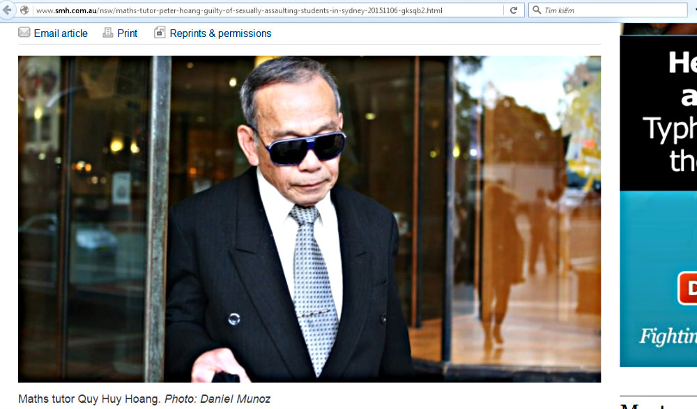 Quy Huy Hoang hay còn gọi là Peter Hoang xạm hại tình dục trẻ đòng hương - Ảnh chụp màn hình Sydney Morning Herald