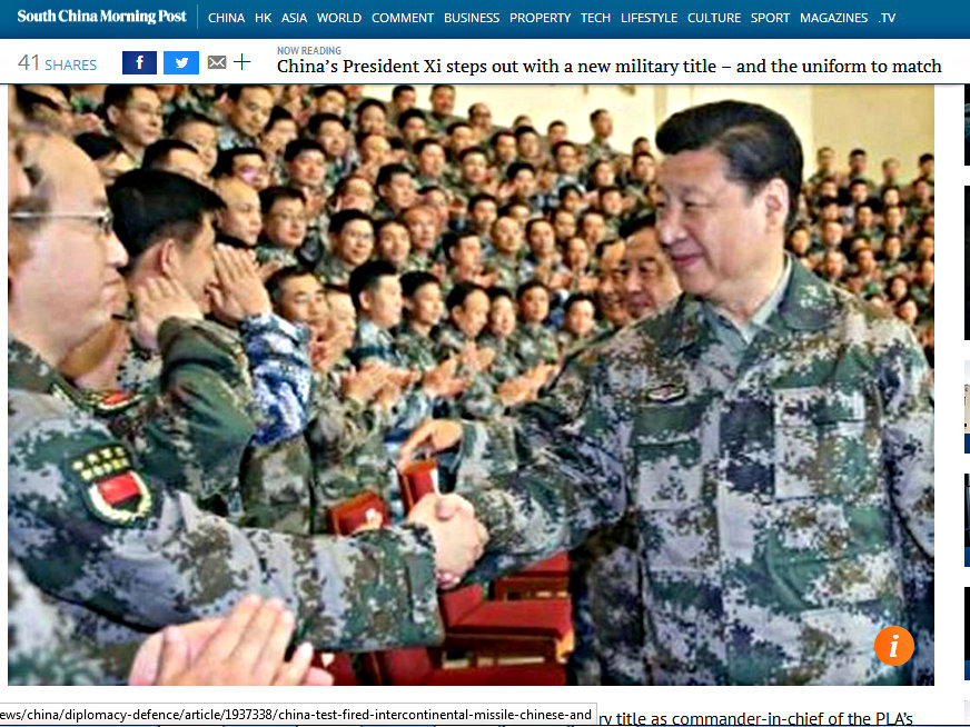 Tân Tổng tư lệnh Tập Cận Bình trong quân phục đi thăm các tướng lĩnh quân đội Trung Quốc - Ảnh chụp màn hình SMCP