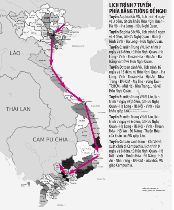 Mô tả tuyến G, tuyến một chiều dài nhất mà đoàn xe Trung Quốc đề nghị đi 