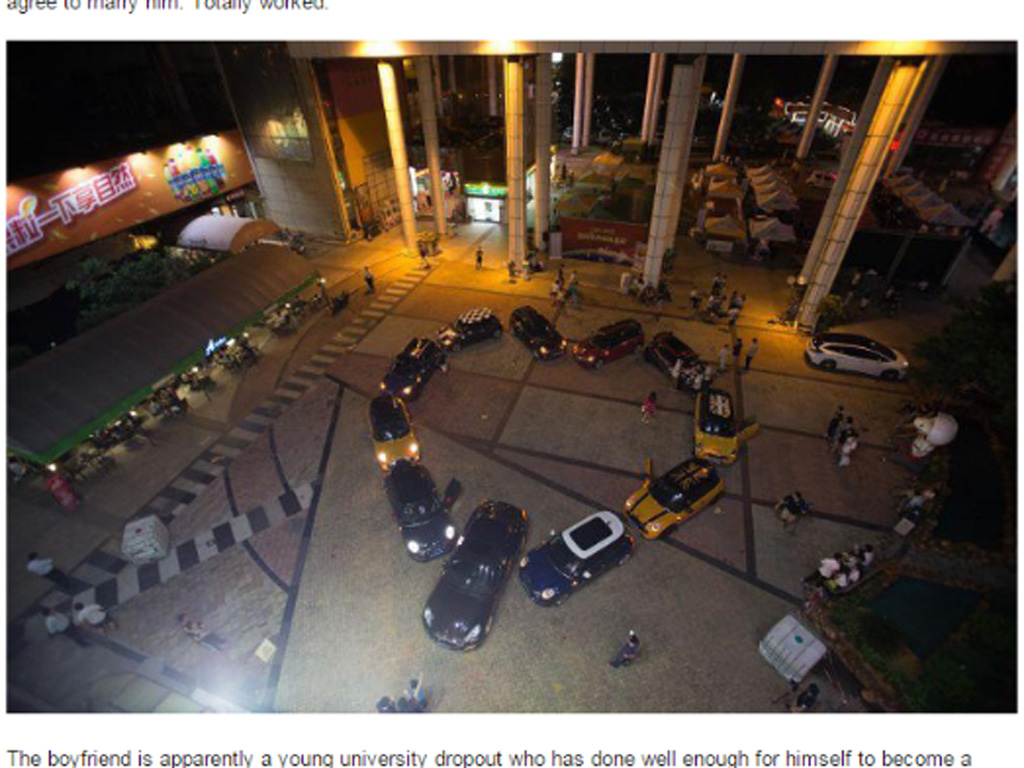 Những chiếc xe sang được xếp thành hình trái tim -  Ảnh chụp màn hình trang tin Shanghaiist