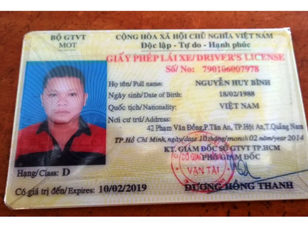 GPLX giả của Nguyễn Huy Bình - Ảnh: Phòng CSGT Quảng Nam cung cấp