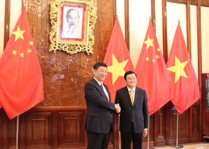 Chủ tịch nước Trương Tấn Sang tiếp Tổng bí thư, Chủ tịch TQ Tập Cận Bình - Ảnh: TTXVN