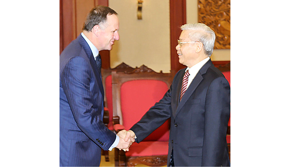 Tổng bí thư Nguyễn Phú Trọng tiếp Thủ tướng New Zealand John Key - Ảnh: TTXVN