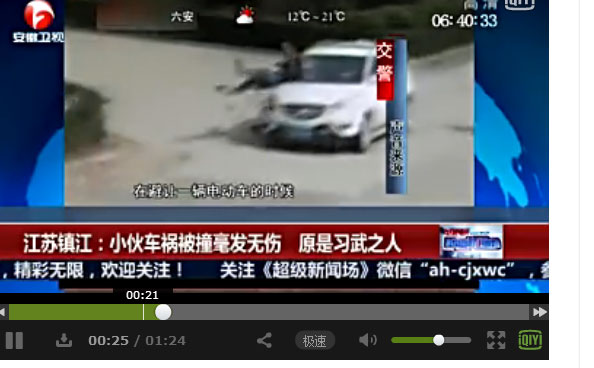 Người đàn ông lúc bị xe tông - Ảnh chụp màn hình Global Times