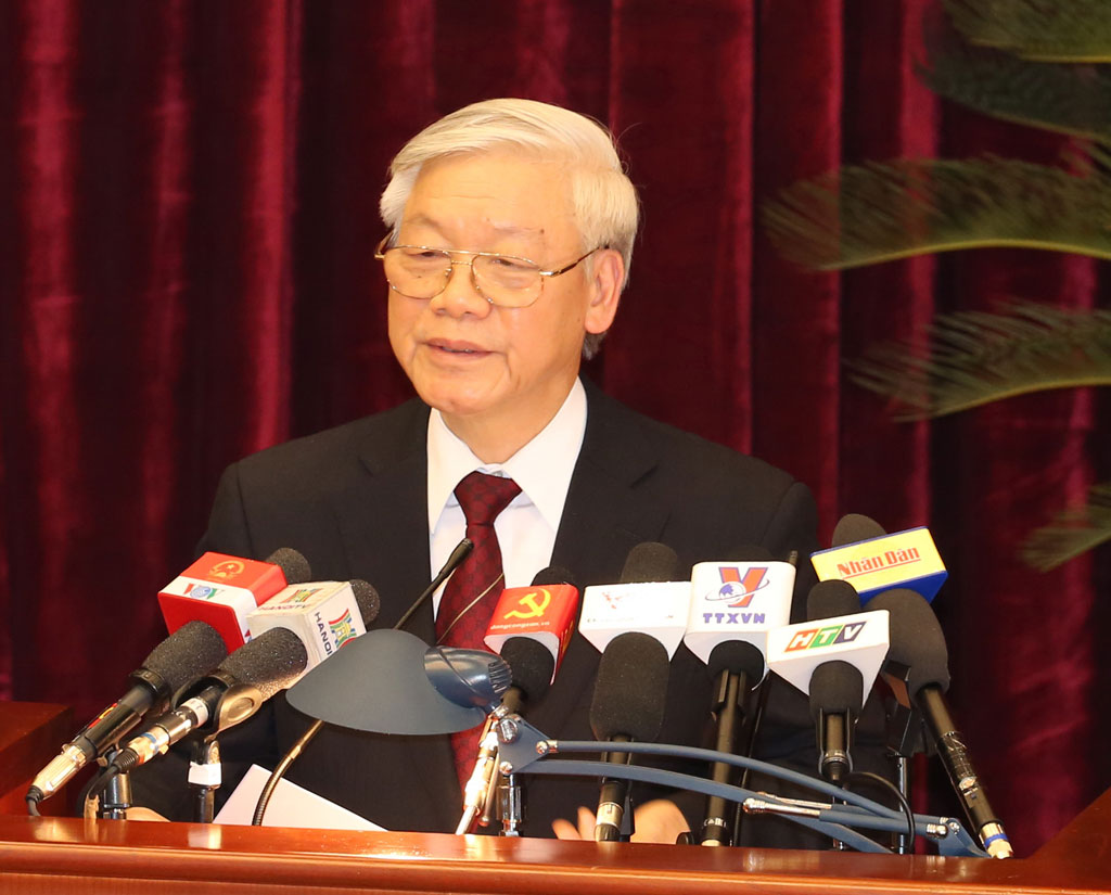 Tổng bí thư Nguyễn Phú Trọng phát biểu bế mạc hội nghị - Ảnh: TTXVN