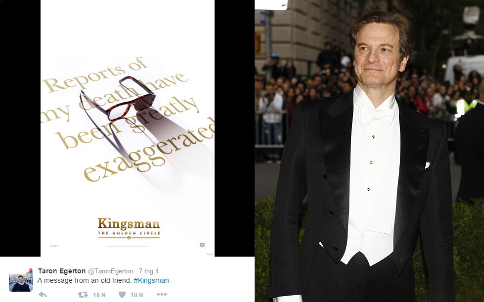 Colin Firth sẽ trở lại trong Mật vụ Kingsman 2 - Ảnh: Chụp màn hình Twitter, Reuters.