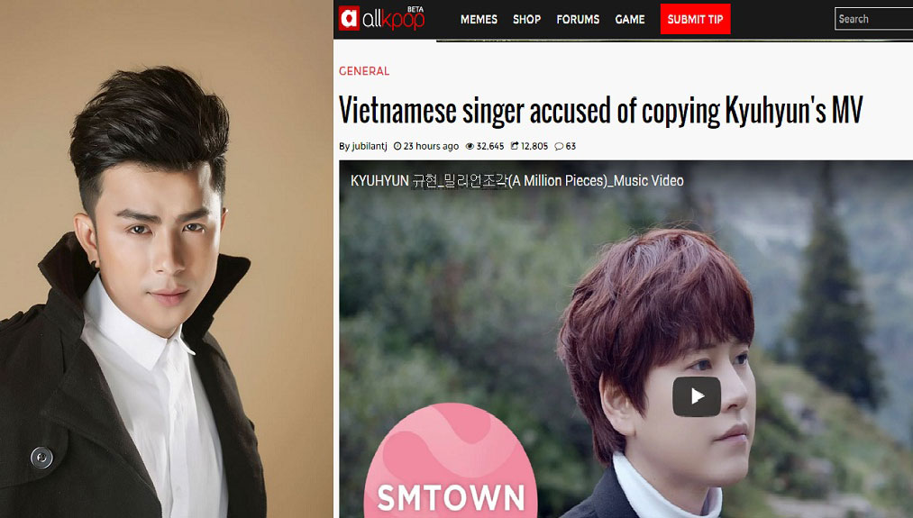 Dương Hiếu Nghĩa (trái) đang bị cộng đồng hâm mộ ca sĩ Kyuhyun lên án gay gắt - Ảnh: FBNV, Chụp màn hình Allkpop