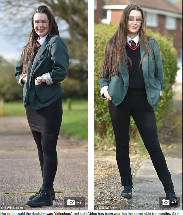 Chloe Hirst, 16 tuổi, một trong những học sinh bị cho về nhà vì nhà trường cho rằng ăn mặc không phù hợp - Ảnh chụp màn hình Daily Mail
