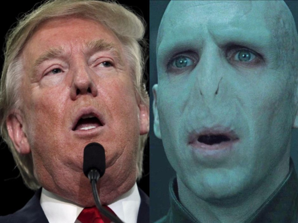 Ứng viên tranh cử của đảng Cộng hòa, ông Donald Trump (trái) bị ví với sự tàn độc của nhân vật Voldemort trong truyện Harry Potter - Ảnh: Reuters