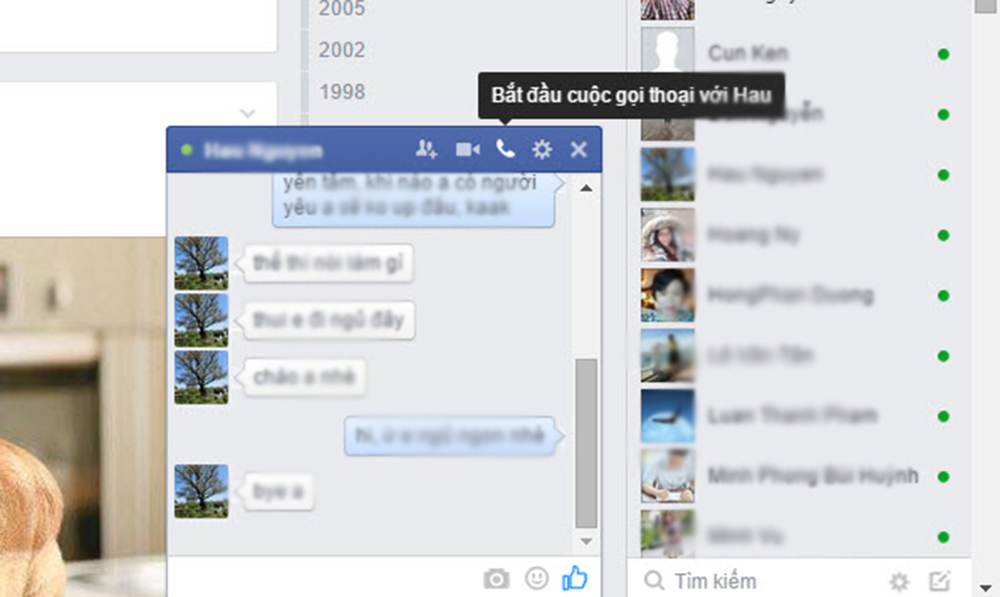 Người dùng Việt Nam có thể gọi điện trực tiếp trong cửa sổ chat của Facebook - Ảnh chụp màn hình