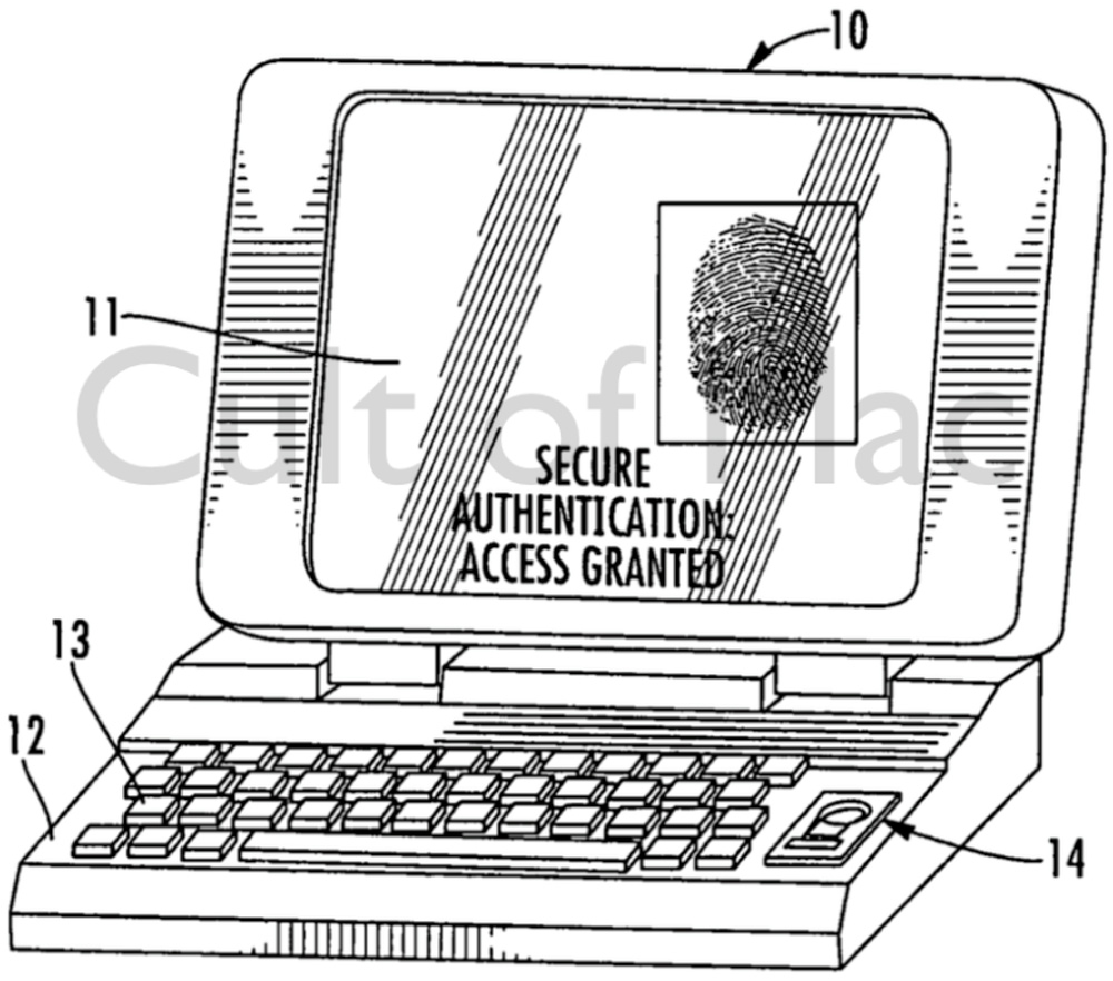Hình ảnh mô tả bằng sáng chế cảm biến vân tay được trang bị trên máy tính Macbook - Ảnh: USPTO/Apple