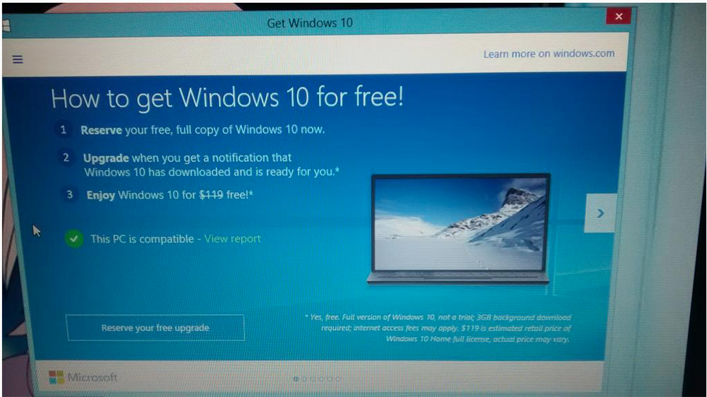 Màn hình gợi ý nâng cấp Windows 10 xuất hiện dai dẳng trên máy tính Windows 7 - Ảnh chụp màn hình