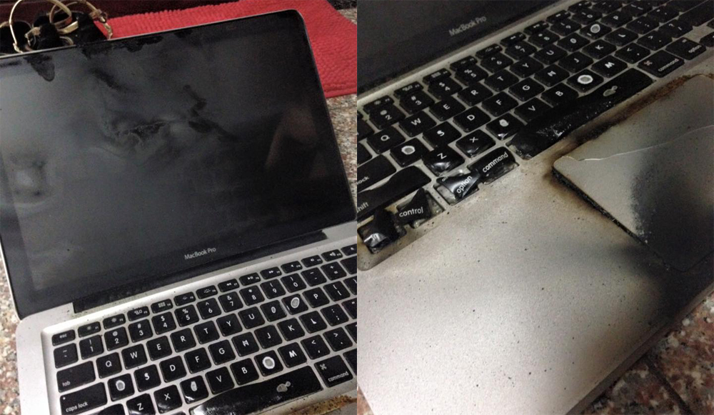 Hình ảnh chiếc Macbook Pro bị cháy biến dạng - Ảnh chụp từ FB