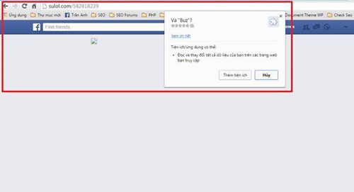 Trang web có thiết kế giống Facebook và yêu cầu cài thêm một tiện ích lạ vào máy - Ảnh chụp màn hình