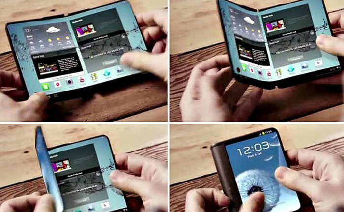 Hình ảnh được cho là thiết kế của chiếc smartphone dùng màn hình uốn dẻo gập lại được của Samsung - Ảnh chụp màn hình