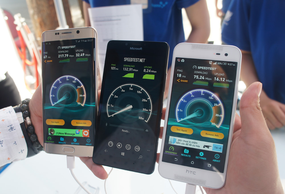 Thử nghiệm tốc độ 4G của nhà mạng Vinaphone - Ảnh: T.Luân