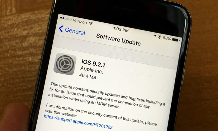 iOS 9.2.1 chủ yếu được tung ra để khắc phục hiệu suất làm việc của hệ thống - Ảnh chụp màn hình