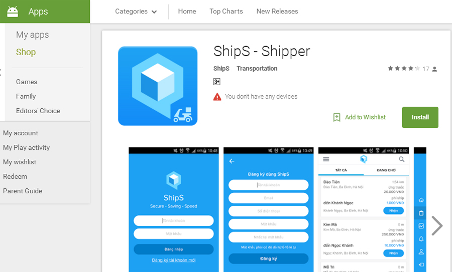Phiên bản ShipS - Shipper dành cho người giao hàng trên Android - Ảnh chụp màn hình
