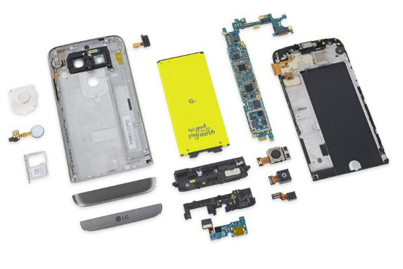 Các thành phần có trong LG G5 được tháo dỡ ra khỏi máy - Ảnh chụp lại từ iFixit