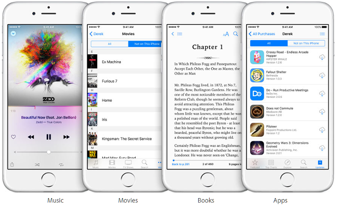 Tiền trong tài khoản iTunes có thể mua được nhạc, video, sách hoặc ứng dụng - Ảnh: Apple