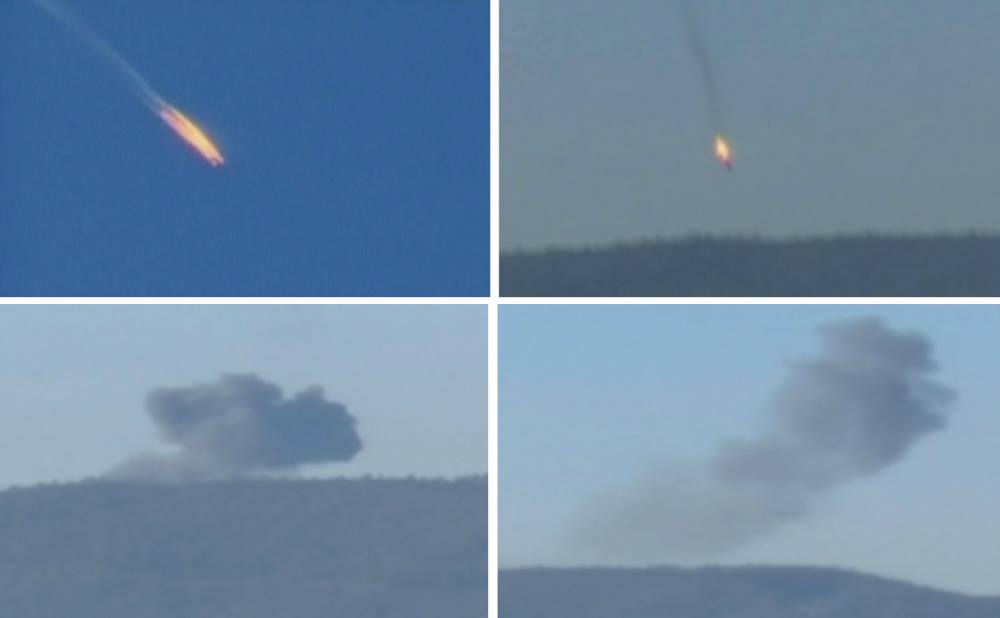Hình ảnh chụp từ video clip cảnh máy bay Nga bị bắn rơi - Ảnh: Reuters
