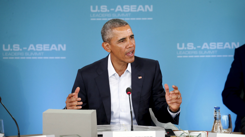Tổng thống Barack Obama phát biểu trong phiên khai mạc hội nghị cấp cao đặc biệt Mỹ - ASEAN sáng ngày 16.2 (giờ VN) - Ảnh: Reuters