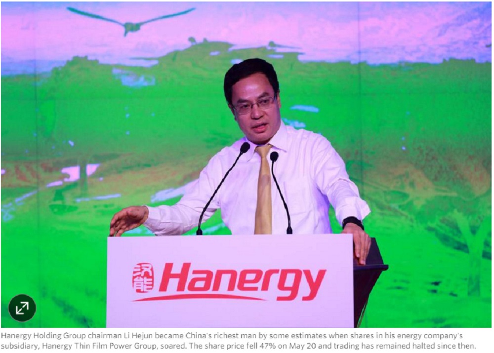 Ông Lý Hà Quân, chủ tịch tập đoàn lĩnh vực năng lượng tái tạo Hanergy - Ảnh chụp màn hình trang The Wall Street Journal