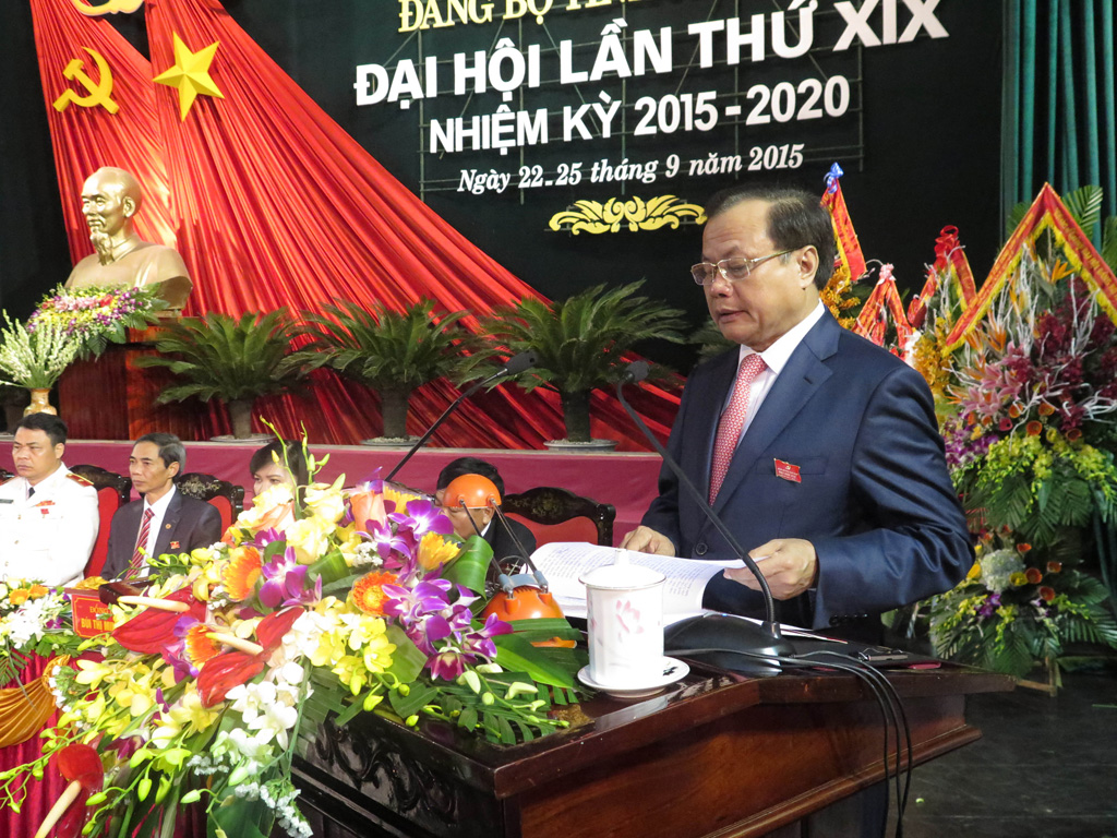 Ông Phạm Quang Nghị phát biểu tại Đại hội Đảng tỉnh Nam Định - Ảnh Hoàng Long
