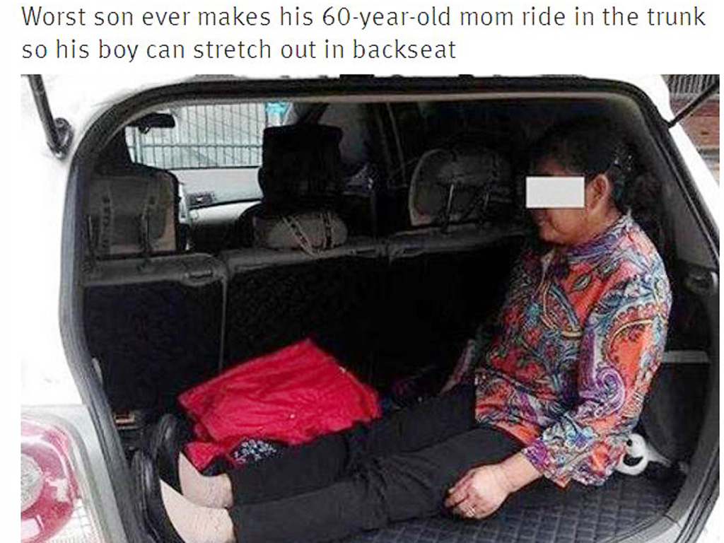Cảnh bà mẹ phải ngồi trong cốp xe - Ảnh chụp màn hình trang tin Shanghaiist