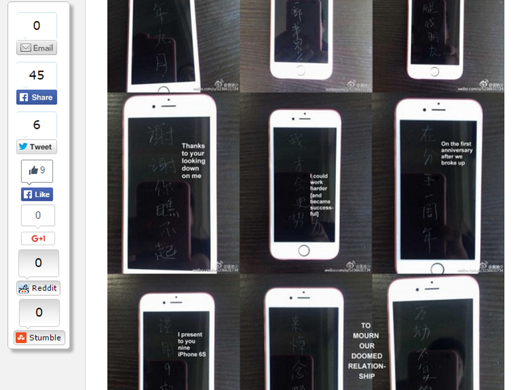 Những chiếc iPhone 6S được cho là bị cào xước lan truyền trên mạng - Ảnh chụp màn hình website Oddity Central