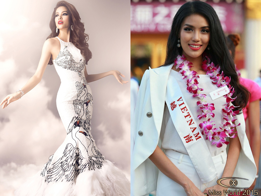 Phạm Hương (trái) và hình ảnh Lan Khuê trên trang web HHTG - Ảnh: Bobby Nguyễn - Website Miss World