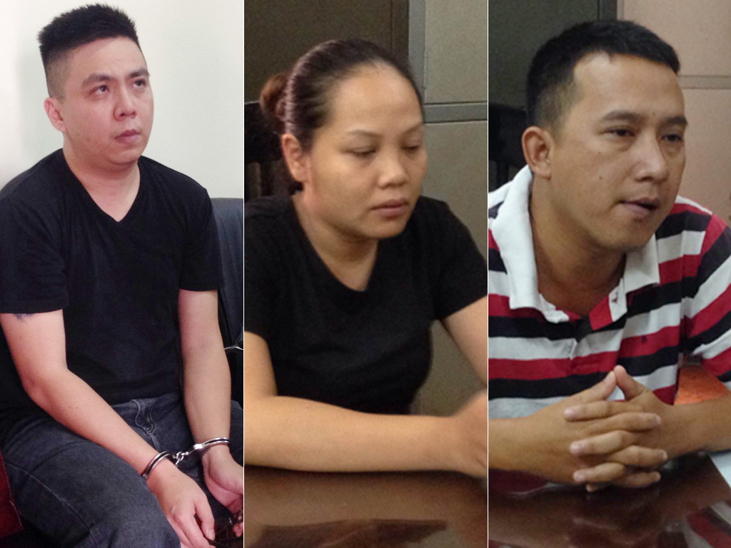 Các đối tượng bị bắt giữ tại CQĐT. Từ trái qua: Leong, Cúc, Trung - Ảnh: Ngọc Lê