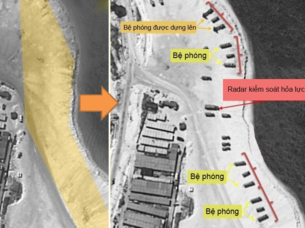 Hình ảnh chụp từ vệ tinh tại Phú Lâm trước và sau khi Trung Quốc triển khai tên lửa - Ảnh: Fox News/Đồ họa: Phúc Hải