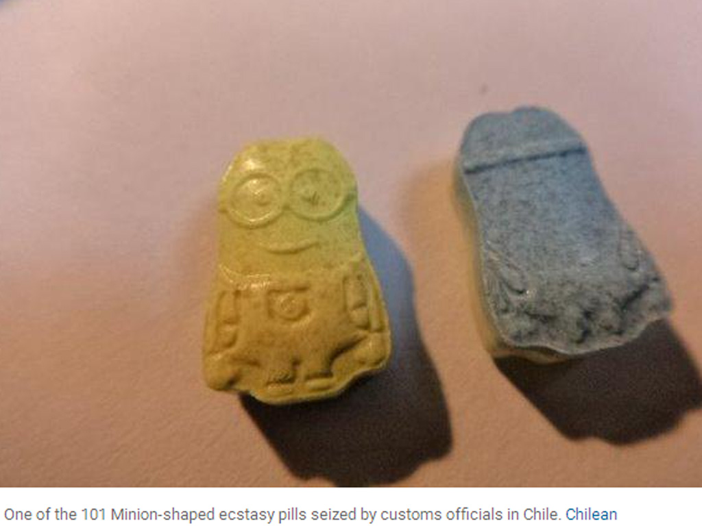 Những viên thuốc lắc có hình dạng Minion được phát hiện ở Chile - Ảnh chụp màn hình UPI