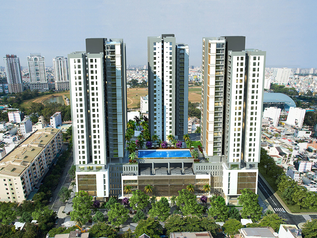 Xi Grand Court được xây dựng trên diện tích 17.940 m2, diện tích căn hộ đa dạng từ 70 đến 109m2