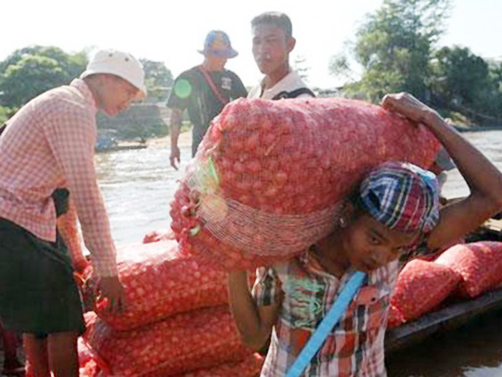 Công nhân bốc dỡ hàng hóa ở tỉnh Tak, Thái Lan - Ảnh: Bangkok Post