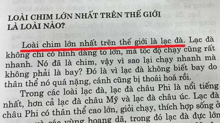 Ảnh chụp trang sách có định nghĩa lạc đà là một loài chim - Ảnh: Facebook H.M.U