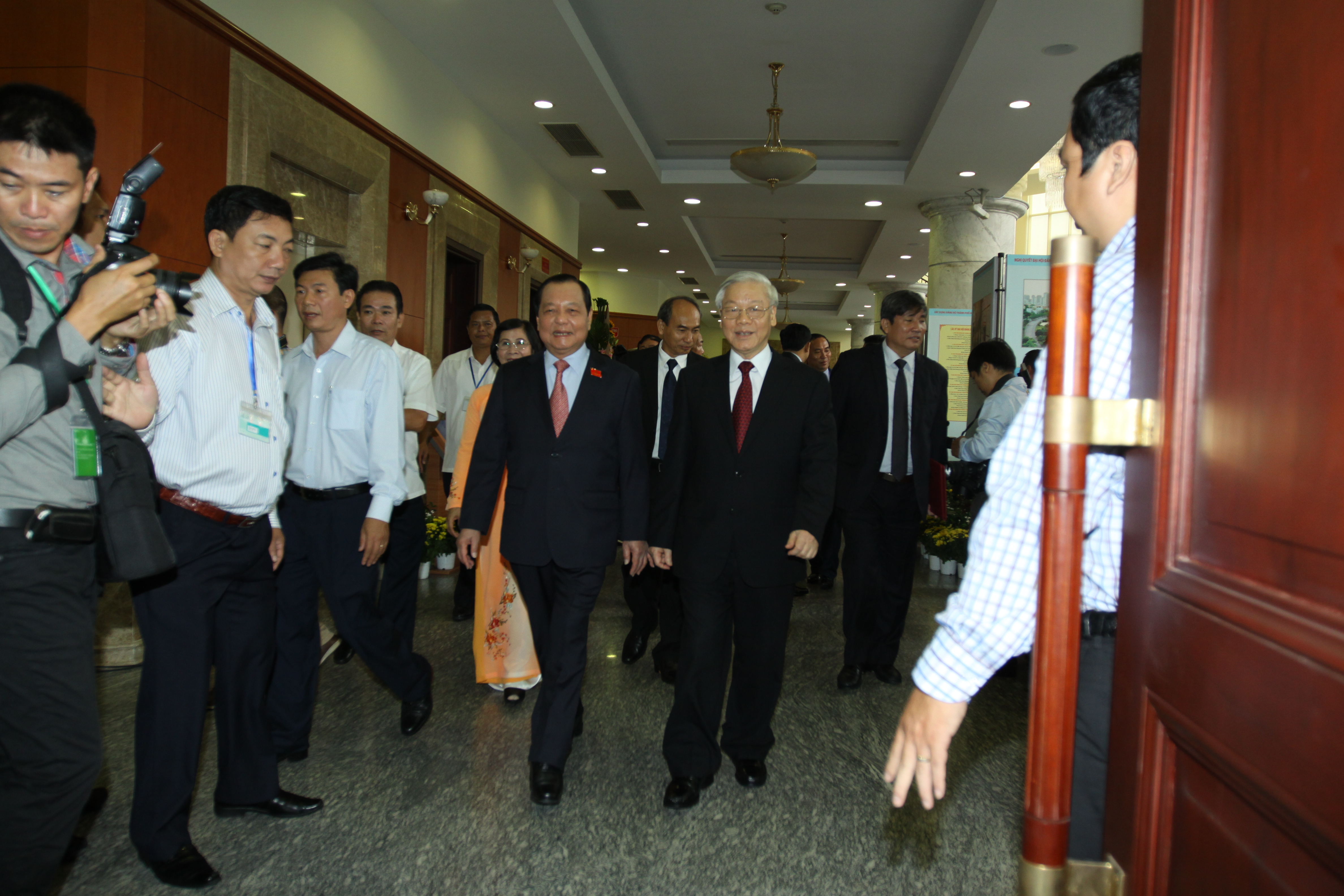 Tổng Bí thư Nguyễn Phú Trọng đến dự và phát biểu chỉ đạo tại Đại hội Đảng bộ TP.HCM lần thứ 10 vào sáng 14.10 - Ảnh do Ban tổ chức cung cấp