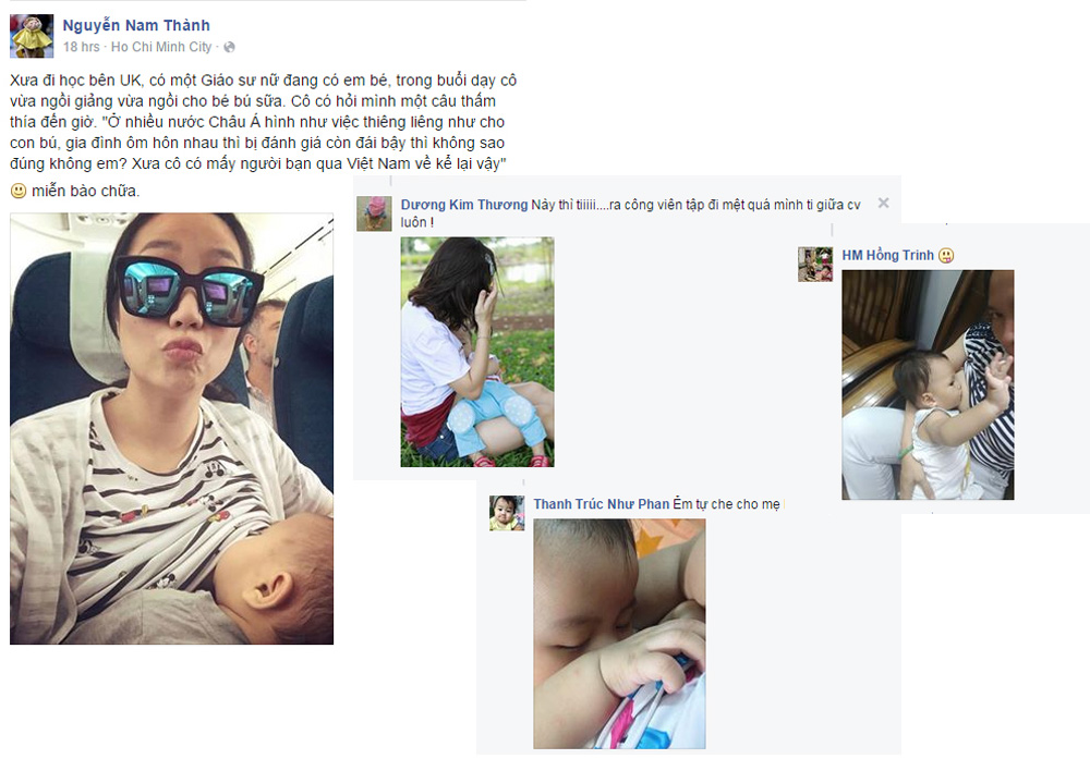 Nhiều facebooker đăng hình cho con bú để ủng hộ việc nuôi con bằng sữa mẹ, tự do cho con bú - Ảnh: Chụp màn hình