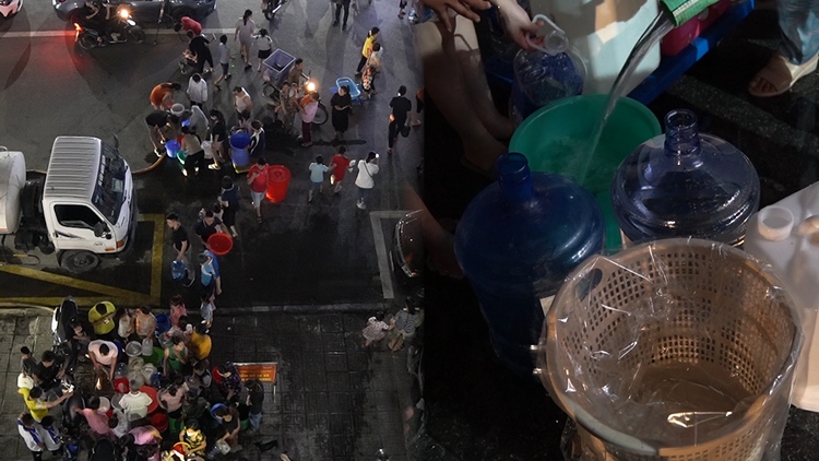 Chung cư Thanh Hà bị cúp nước: Người dân bọc nilon sọt nhựa  hứng nước 'tiếp tế'