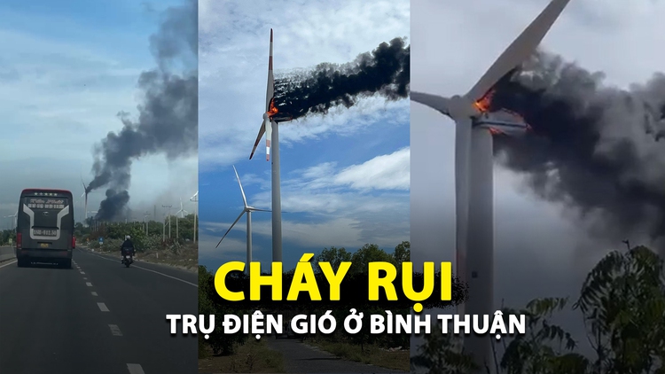 Cháy rụi trụ điện gió hàng chục tỉ đồng ở Bình Thuận